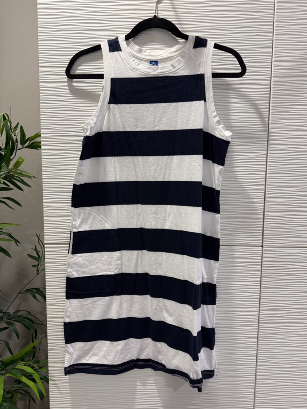 Old Navy White and Navy Striped Sleeveless Dress